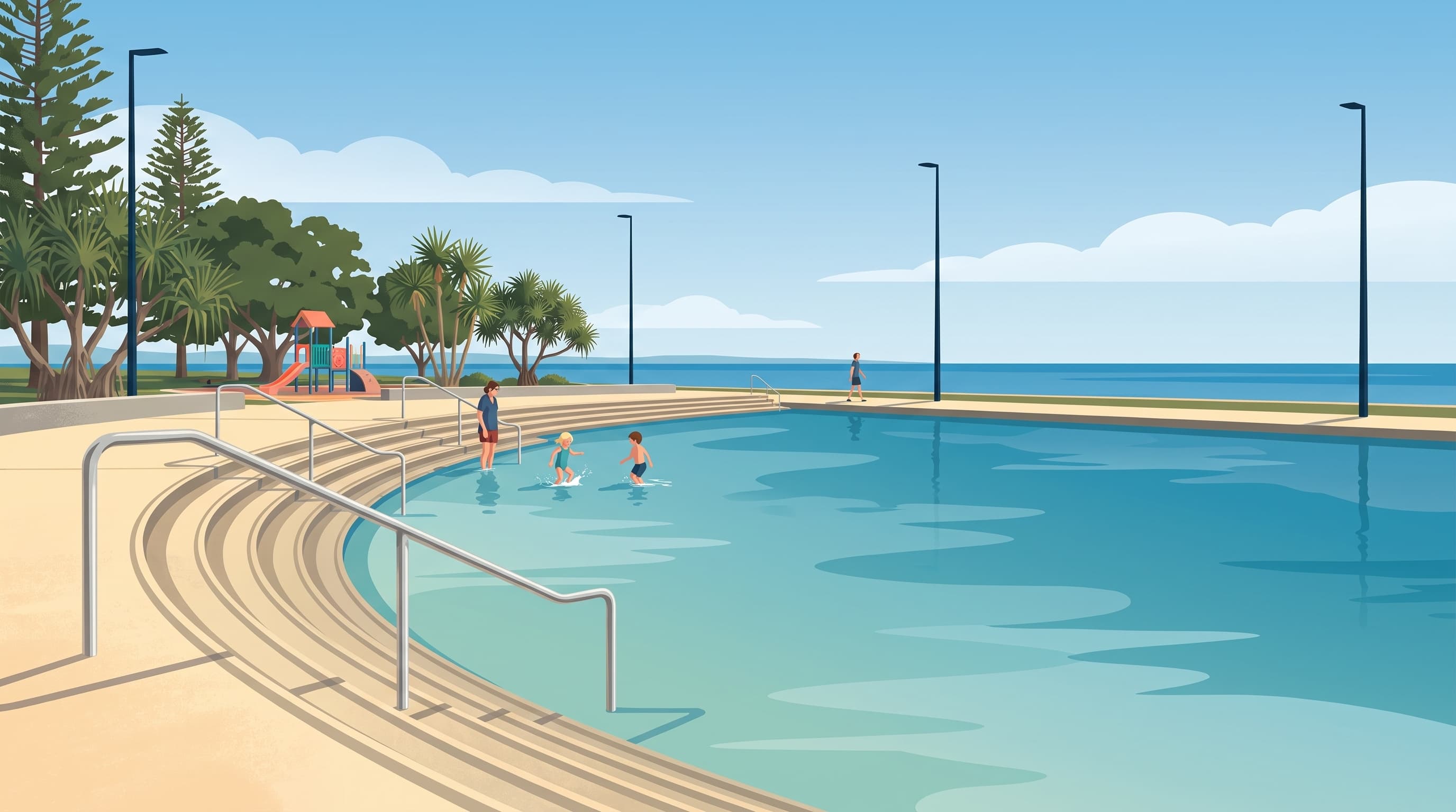 Families at the Wynnum Wading Pool
